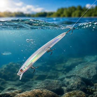 Artificial Plastic Minnow Hard Crankbait Fishing Lure with Treble Hooks for Bass and Trout