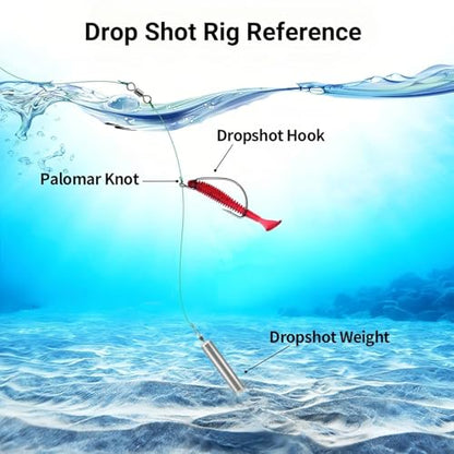 48Pcs Drop Shot Weights Set, Slim Pencil Style | Lead Fishing Weights Sinkers Kit, Dropshot Rigging, 6 Sizes Assorted, Includes Barrel Swivel and Rig Beads