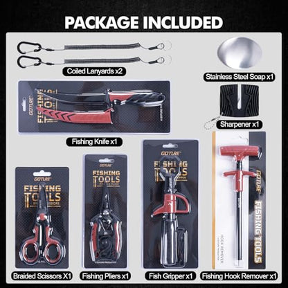 Goture Fishing Tool Kit,Fishing Pliers,Fillet Knife with Sheath,Fish Lip Gripper,Fish Hook Remover,Lanyard,Line Scissors,Sharpener,Stainless Steel Soap,Saltwater Gear Kit,Red/Pink,Gifts for Men/Women - color: A1:9pcs Fishing Tool Kit