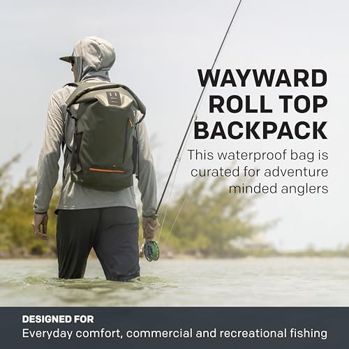 Grundéns Wayward Roll-Top Backpack – Fully Waterproof Fishing & Adventure Gear Pack, 38L, Deep Depths
