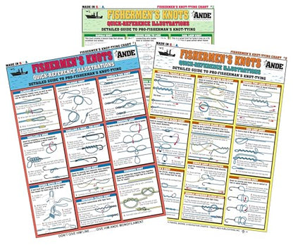 Fishing Knot Tying Chart Set - Waterproof Quick Reference Guide | Waterproof Guide to 54 Essential Fishing Knots, Double-Sided, Easy to Read, Perfect for Beginners, Great Fishing Gift
