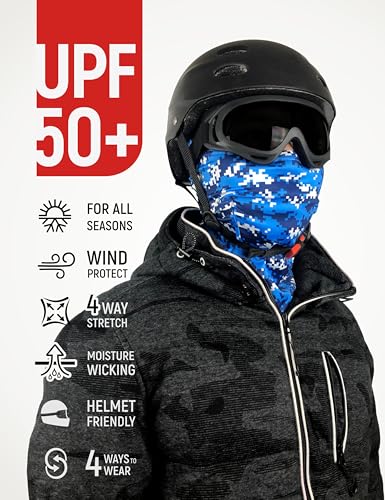 UPF 50+ Balaclava Ski Mask for Men Women - UV Face Mask Motorcycle Shiesty | Windproof, Breathable, Hinge Design, Full & Half Face Coverage, Fits Under Helmet, Snowboarding, Skiing - color: Pixel Blue Camo