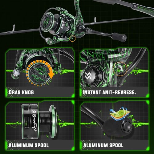 Sougayilang Casting Fishing Rod Combos, IM6 Graphite 2Pc Blanks, Anti-Reverse Baitcasting Reel, Stainless Steel Guides - size: 7'0" Medium Heavy- Fast- 2piece, style: Spinning With 2000 Size Reel