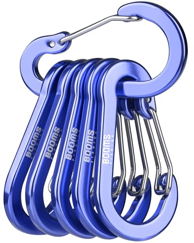 Booms Fishing CC1 Multi-Use Carabiner Clip, 6 Pack Small Caribeener Clips, Mini Keychain Caribeaner Clip 2 inch, Aluminum D Ring Carabiners, Multi-Colored - color: Ultramarine, 6pcs