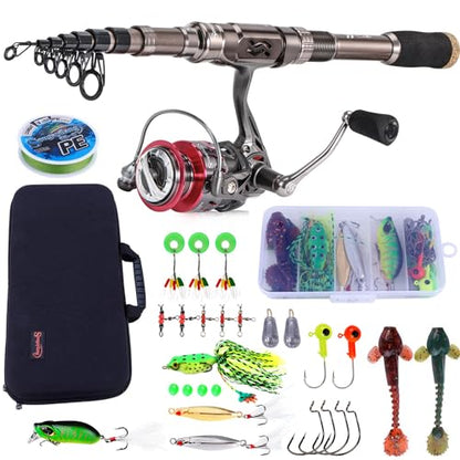Sougayilang Fishing Rod and Reel Set Carbon Fiber Telescopic Fishing Rod 12+1BB Spinning Reel with Carry Case for Saltwater Freshwater - color: silver, size: 7.87 ft - 3000