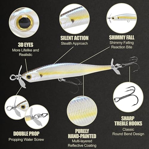LUCKY CRAFT Screw Pointer 80 Fishing Lures for Bass, Smallmouth, Walleye, Rhymthic Action Spy Bait, Slow Sinking to 10ft Depth, Freshwater Fishing Gear and Tackle Accessories - color: 250 Chartreuse Shad