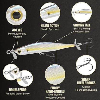 LUCKY CRAFT Screw Pointer 80 Fishing Lures for Bass, Smallmouth, Walleye, Rhymthic Action Spy Bait, Slow Sinking to 10ft Depth, Freshwater Fishing Gear and Tackle Accessories - color: 250 Chartreuse Shad