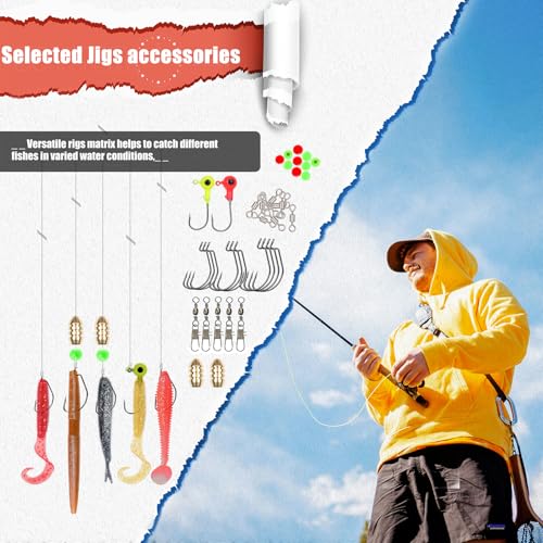 EXAURAFELIS Fishing Lures Tackle Kit, Mixed Hard & Soft Baits Metal Spoons Fishing Accessories for Bass Trout Pike Freshwater Saltwater Fishing - color: 130pcs
