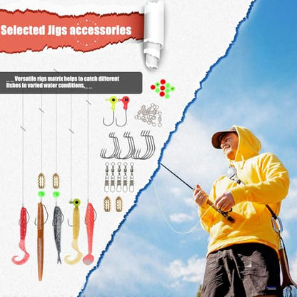 EXAURAFELIS Fishing Lures Tackle Kit, Mixed Hard & Soft Baits Metal Spoons Fishing Accessories for Bass Trout Pike Freshwater Saltwater Fishing - color: 130pcs