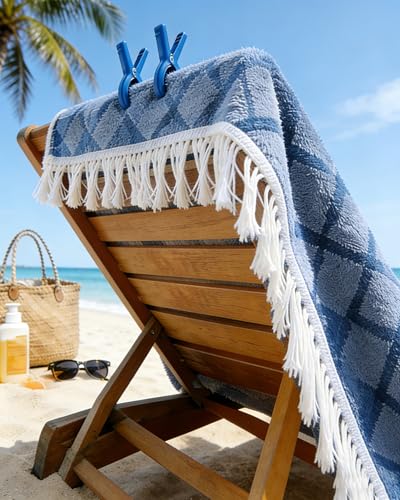 10 Pack Beach Towel Clips Heavy Duty Large Beach Essentials Chair Pool Clip | Deep Blue Clips with Strong Grip, Silicone Protection, Rust Resistant Spring, Multi-Use for Beach, Boat, Cruise & Outdoors - color: Deep Blue
