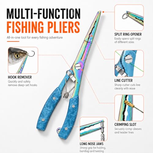 YINEE Fishing Pliers and Fish Lip Gripper Set, Stainless Steel Fishing Gear, Saltwater Hook Remover Split Ring Tool - color: Blue-Fishing Pliers&Fish Lip Grippe