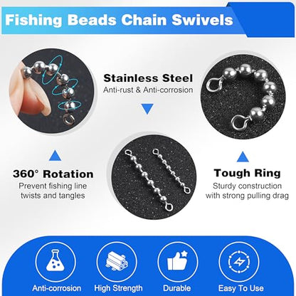 OROOTL Fishing Bead Chain Swivels, 20/40pcs Fishing Swivels Stainless Steel High Speed Trolling Swivels Catfish Swivel Fishing Balls Chain Swivels Fishing Tackle for Freshwater Saltwater - style: 1/8"(3.2mm)-20pcs
