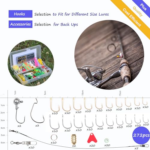 EXAURAFELIS Fishing Lures,Tackle Box with Tackle Included, Crankbaits, Spoon, Shrimp Worm Bait, Hooks,Weights & Other Accessories, Fishing Lures kit Lure Set for Bass Trout Salmon - color: Black-399pcs
