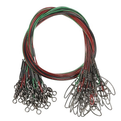 PATIKIL Fishing Wire Leader Line Steel Heavy Saltwater Fishing Leader Line High Strength with Rolling Swivel and Snap - color: Black/Red/Green