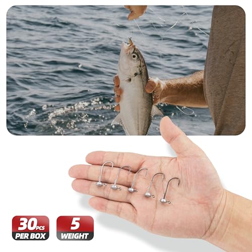 Ned Rig Jig Heads Kit – 30pcs Mushroom Jighead Hooks for Bass & Crappie Fishing Lures, Perfect for Soft Plastic Baits in Freshwater & Saltwater - size: 1/8oz