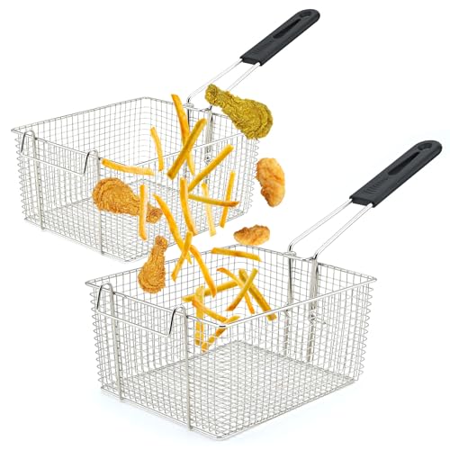 Electric Fryer Basket for Frying Serving Food, with Rubber Handle Grip, 7.2" x 8.3" x 4.3" Heavy Duty Construction Suitable for fry chicken, fish, french fries, (2 Pcs) - style: 2 pcs