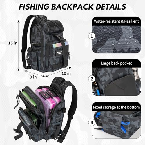 THKFISH Telescoping Fishing Rod and Reel Combo with Backpack, Carbon Fiber Travel Fishing Pole Spinning Reel Kit with Fishing Lures, Fishing Tools Kit for Men - color: Camo Backpack With Fishing net & rod, size: 1.8M 5.9FT