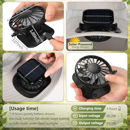 Maiteenly 2 Pcs Solar Fan Hat for Men with Neck Flap Bucket Fan Buit in Hats for Hiking Fishing Outdoor USB and Solar Powered - color: Black, Light Gray