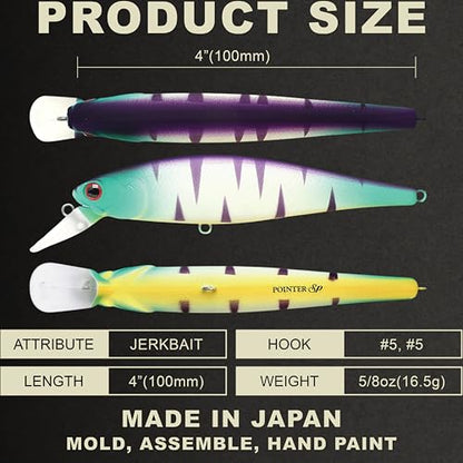 LUCKY CRAFT Pointer 100SP, Jerkbait Side by Side Action Tournament Winning Perfect Wobbling Freshwater Lake Bass Fishing Champion Bait - color: 245 Mat Tiger
