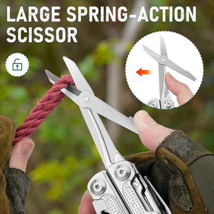 BIBURY Multitool Pliers Pro BI2049, EDC Multi Tool with 90HRA Replaceable YG12 Tungsten Wire Cutters, 440A Knife, T-Shank Wood Saw & Scissors, EDC Gear for Camping Hiking, Fathers Day Gift for Men - color: Silvery