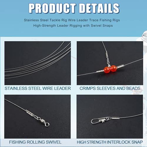 Fishing Leaders Saltwater Tackle Rig Surf Fishing Rigs with Swivel Snaps High Strength Wire Leader Bottom Rigs Fishing Gear Equipment for Lures Bait Hooks - color: Silver Stainless Steel, style: 1 Arm-12pcs