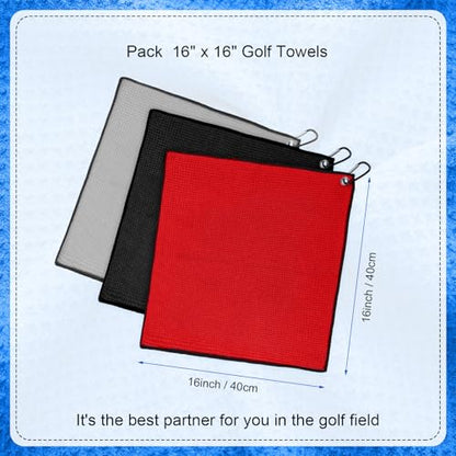 Batiyeer 12 Pcs Golf Towel Bulk for Golf Bags Microfiber Fabric Towel with Clip Waffle Pattern, Fitness, Camping, Hiking, Yoga - color: Black, Gray, Red