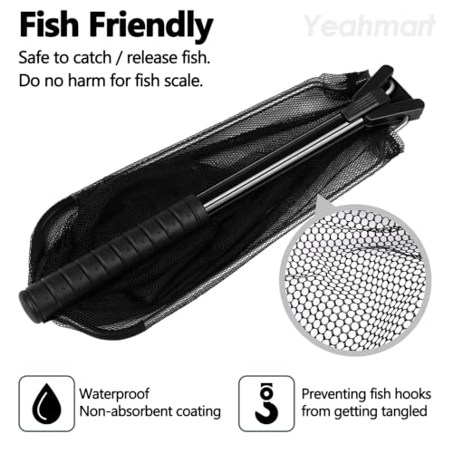 Yeahmart Fishing Landing Net with Telescopic Aluminum Handle Pole, Collapsible Nylon Mesh Minnow Fish Net for Saltwater & Freshwater, Portable Fishing Gear for Kids, Men, Women, Extends 21-75 Inches - style: 21" Full Length (Black-fixed Handle)