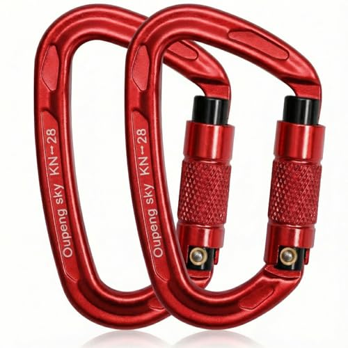 Oupeng sky Auto Locking Carabiner Clips - 28KN (6172lbs) Heavy Duty Caribeaners, Large Carabiner Clip for Keychains，Hammock，Camping, Gym, Hiking, Outdoor ，Dog Leash - color: 2 Red