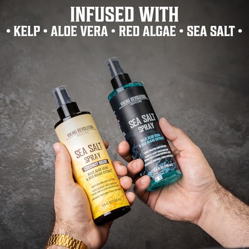 Viking Revolution Sea Salt Spray for Hair Men - Hair Texturizing Spray with Kelp, Aloe Vera and Red Algae Extract to Add Volume and Texture - Ocean Breeze and Coconut Scent, 8.8oz each - size: 8.8 Fl Oz (Pack of 2), style: Coconut + Ocean Breeze Sea Salt
