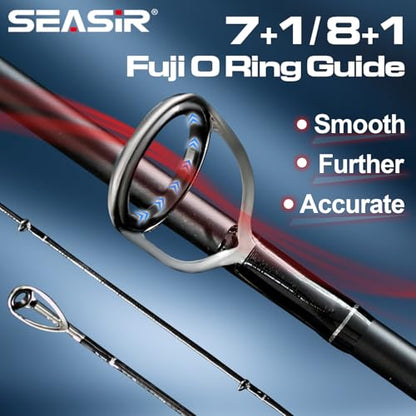 SEASIR Overcast Saltwater Fishing Rod, 2 Piece M/MH, Carbon Fiber | Freshwater Spinning Rod 6'6/7'6/8'/8'6, 36T Carbon Fiber, Fuji O, Bass Catfish Trout Rod - style: S802/2.44m-medium Heavy