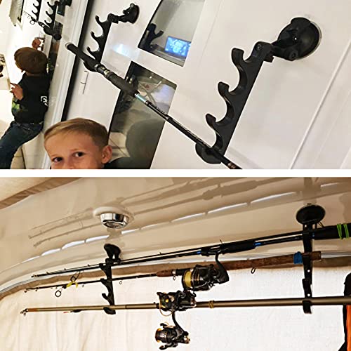 Pmsanzay Adjustable Horizontal Fishing Rod Storage Rack Holder with Suction Cups Attach for Vehicle Car/Truck/SUV/Boat/Smooth Glass - to Hold 4 Fishing Rods - Easy to install and remove
