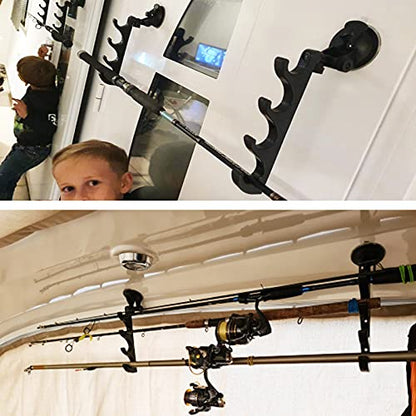 Pmsanzay Adjustable Horizontal Fishing Rod Storage Rack Holder with Suction Cups Attach for Vehicle Car/Truck/SUV/Boat/Smooth Glass - to Hold 4 Fishing Rods - Easy to install and remove