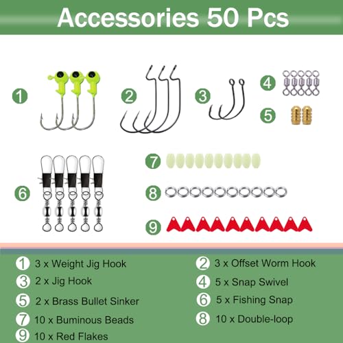 LASOCUHOO Fishing Lures Kit, Spoon Lures, Soft Plastic Worms, Frog Lures, Bait Tackle Kit for Bass, Trout, Salmon for Freshwater and Saltwater