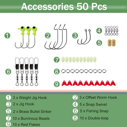 LASOCUHOO Fishing Lures Kit, Spoon Lures, Soft Plastic Worms, Frog Lures, Bait Tackle Kit for Bass, Trout, Salmon for Freshwater and Saltwater