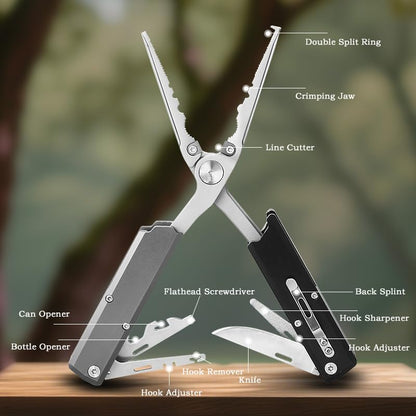 12-IN-1 Fishing Multitool, Titanium Coated Saltwater Fishing Pliers