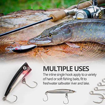 THKFISH 50pcs/100Pcs Box Inline Single Hooks Replacement Fishing Hooks for Lures Baits Inline Circle Hooks Large Eye with Barbed Saltwater Freshwater #2#1 1/0 2/0 3/0 - color: inline hook 3X strong-50pcs-silver
