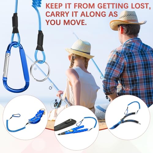 16.54IN Retractable Safety Coiled Lanyard [3PCS] - Steel Wire Fishing Rod Safety Lanyard Use for Pliers Boating - color: Blue
