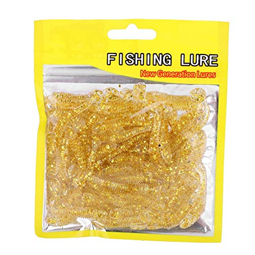 Tbest 50 Pcs 5cm Soft Fishing Lures, Plastic Fishing Bait T-Tail Grub Worm Baits Fish Tackle Accessory 9 Colors - color: Gold