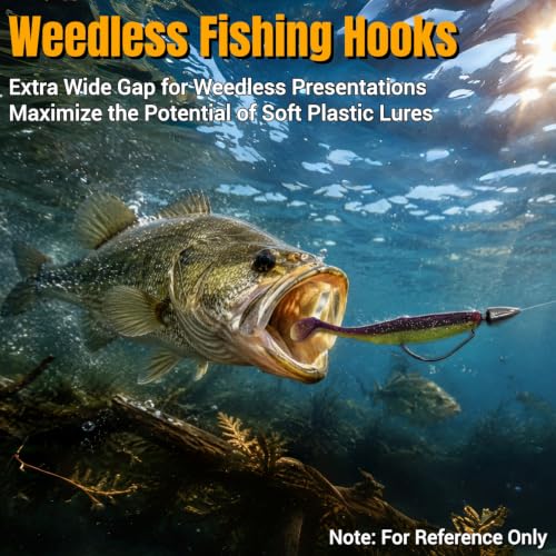 120Pcs Bass Hooks Set, Strong Offset Bass Fishing Hooks Freshwater Barbed Sharp Worm Hooks for Texas Rigging Fishing Extra Wide Gap 6 Sizes Assorted #1 1/0 2/0 3/0 4/0 5/0
