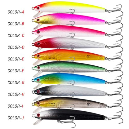 10Pcs Jerkbait Fishing Lures Kit Minnow Lures Crankbaits with Treble Hooks for Saltwater and Freshwater Topwater Fishing Bait for Bass Trout Pike Walleye