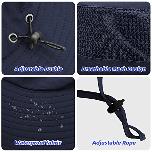 Fishing Hat for Men Sun Protection Hat with Removable Mesh Face Neck Flap Cover Windproof Strap for Men and Women - color: Navy Blue