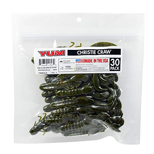 YUM Christie Craw – 3.5″ Soft Plastic Crawfish Bait Bulk Pack for Bass Fishing – Hyper-Action Swim-Claws Creature Lure for Flipping, Pitching & Jig Trailers (Multi-Pack) - color: Green Pumpkin Purple Flake