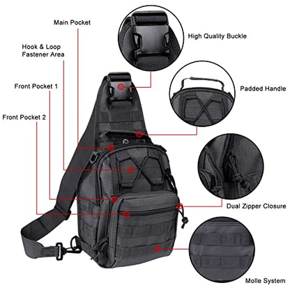 Qcute Tactical Backpack, Waterproof Military Cross-body Molle Sling Shoulder Backpack Chest Bag for Outdoor Every Day Carry - color: Black