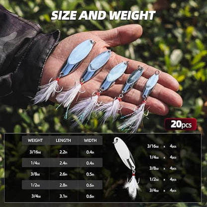 Jigging Spoon Fishing Lures 20/40PCS Kit – Metal Casting Spoon Lure Set with Treble Hooks, Mixed Sizes Spinner Baits for Saltwater & Freshwater Trout, Salmon, Bass - color: Silver, size: Mixed Size 20PCS