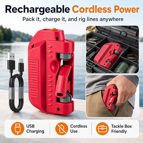 IBHOO Automatic Fishing Knot Tying Tool, 2026 Upgraded Easy Cast Knot Tying Tool, Portable Electric GT for PE Line and Leader Knots, for Saltwater Fishing Anglers - color: Black+Red