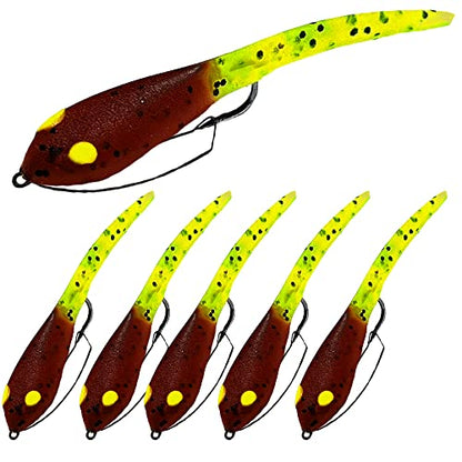 DELONG LURES 3" Weedless Tadpole Fishing Lures for Bass, Crappie, Bluegill, Perch, and Trout, Slow Sinking Life Like Fishing Baits Scented Pre Rigged Fishing Gear - color: Pumpkinseed