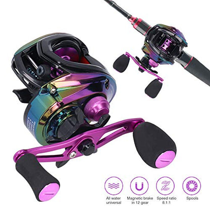 Baitcaster Reels, Magnetic Brake System Bait Caster Reel High Speed Gear Ratio 8.1:1 Low Profile Baitcasting Fishing Reel - size: Left Hand