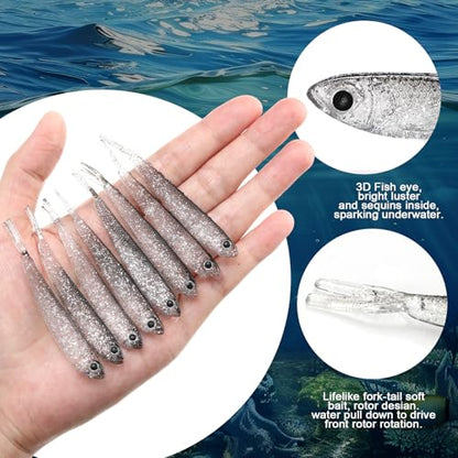 VioraWhite 100 Pcs Plastic Soft Fishing Lure Fishing Baits Paddle Tail Lifelike Swim Baits Tackle Soft Plastic Swimbaits for Saltwater and Freshwater Bass Crappie Trout Walleye Lures