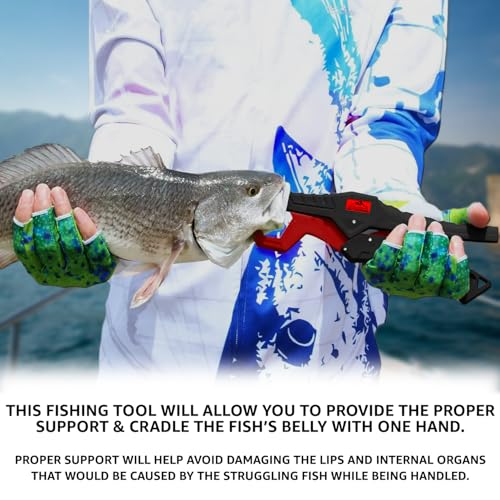 Fish Lip Grabber Fish Lip Gripper 9" Fishing Tool Mouth Spreader Grip Hook Remover Gripper Hook Remover Fishing Gear Comes with Lanyard - color: Red