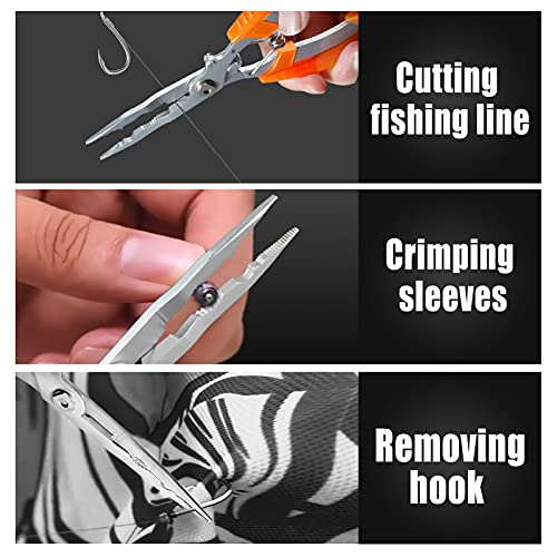 Fishing Pliers Needle Nose Stainless Steel Hook Remover Fishing Scissors Fishing Line Cutter Wire Cutter Braid Cutter Multi-Purpose Fishing Pliers with Sheath and Lanyard - style: Needle Nose